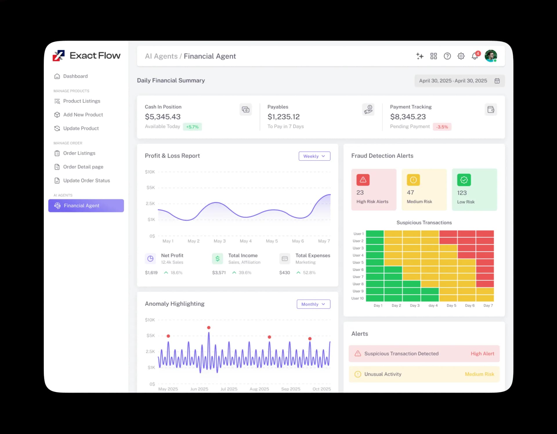 ExactFlow AI agents dashboard
