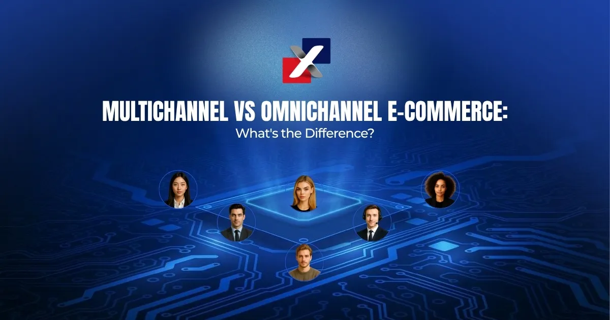 Multichannel vs omnichannel e-commerce guide cover with connected customer network graphic