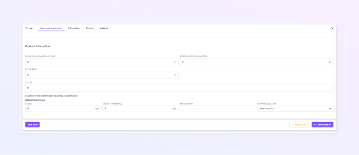 Sales and Warehouse Tab mockup