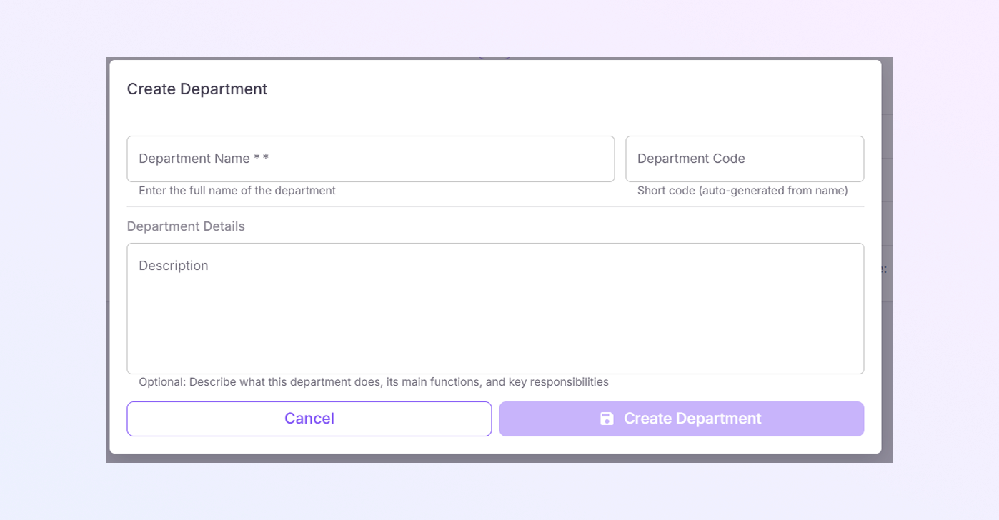 add a new Department mockup