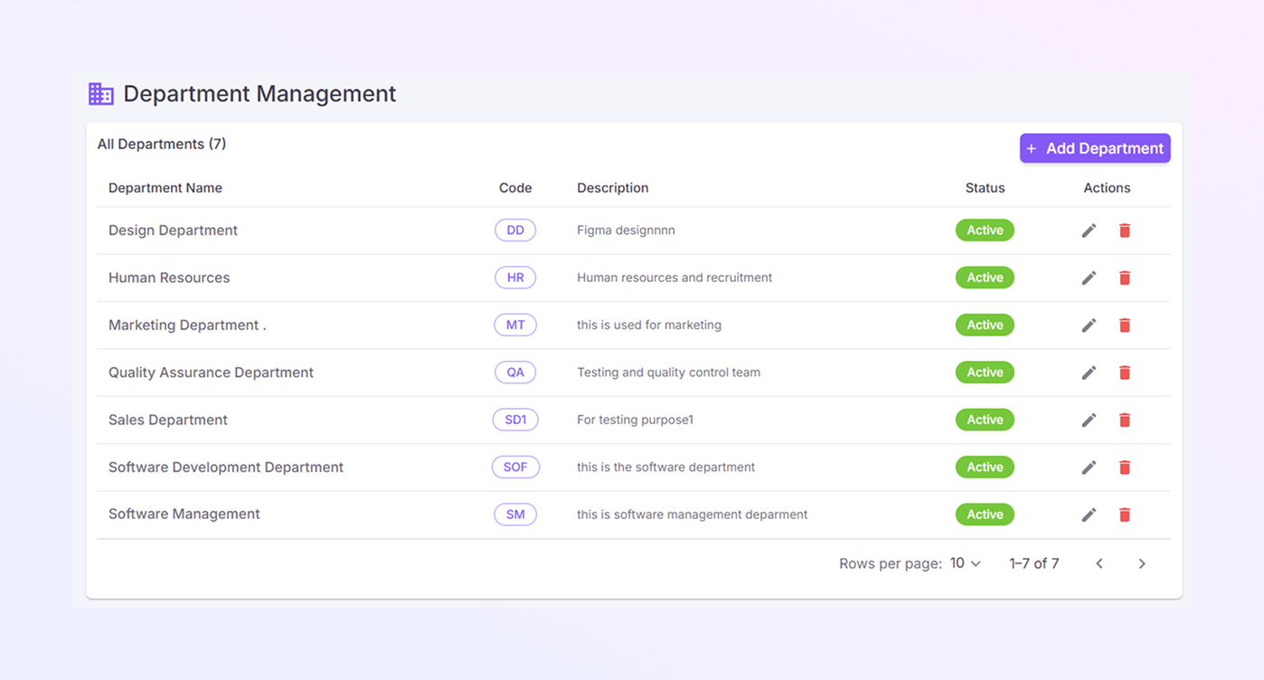 add a new Department mockup