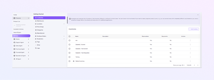 Inventories List Page Module mockup