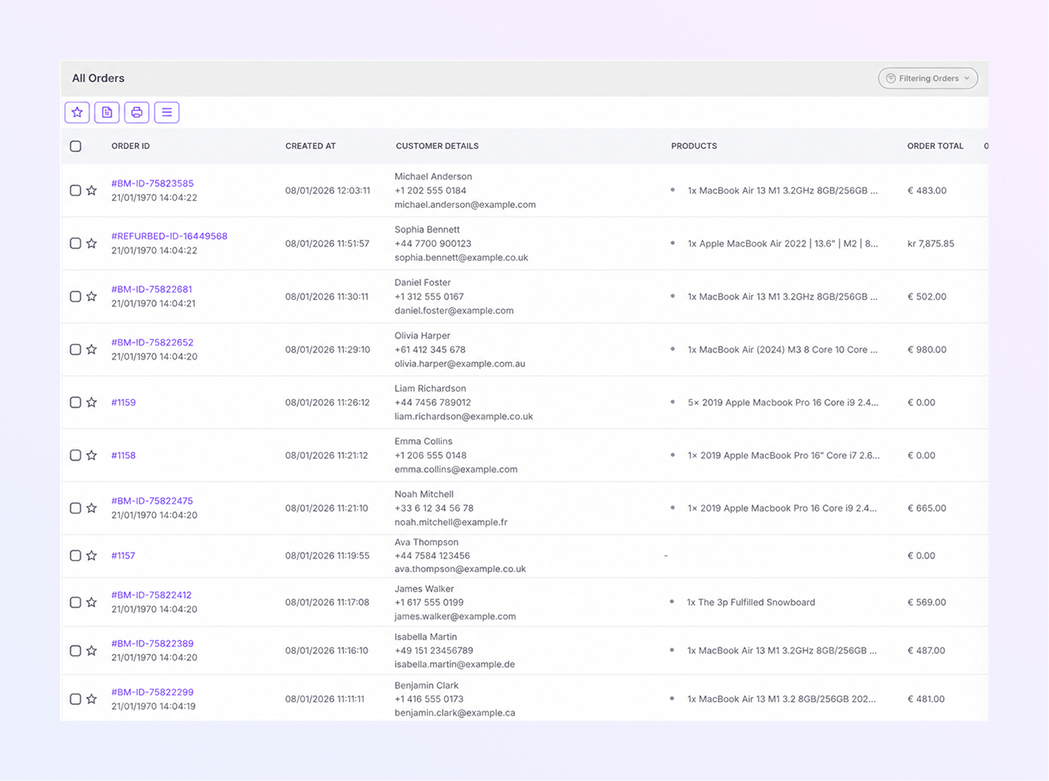 list Payer Module mockup