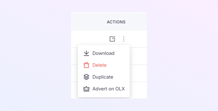 Actions Available mockup
