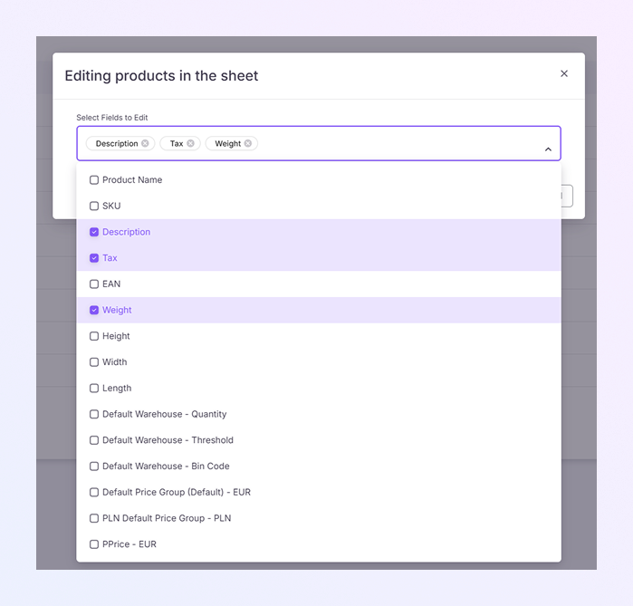 Editing Products in the Sheet mockup