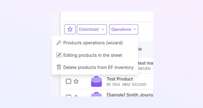Bulk Actions: Operations Button mockup