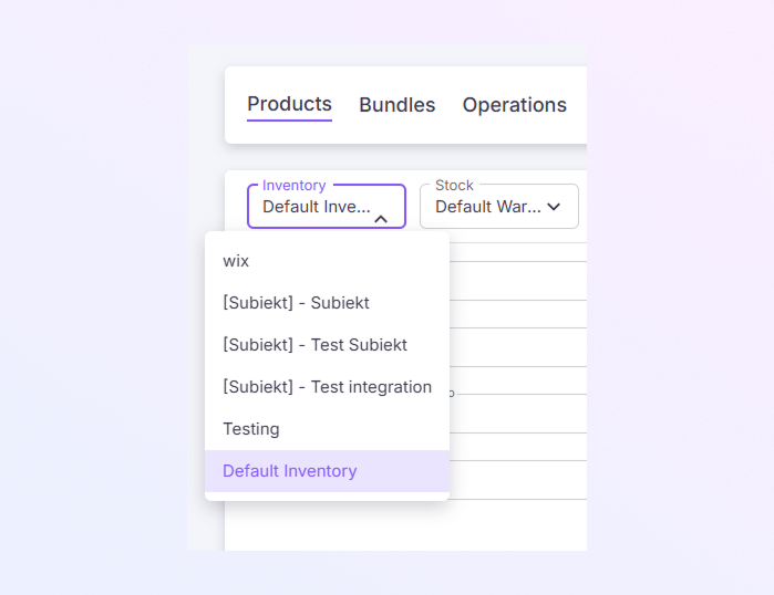 Inventory Selector mockup