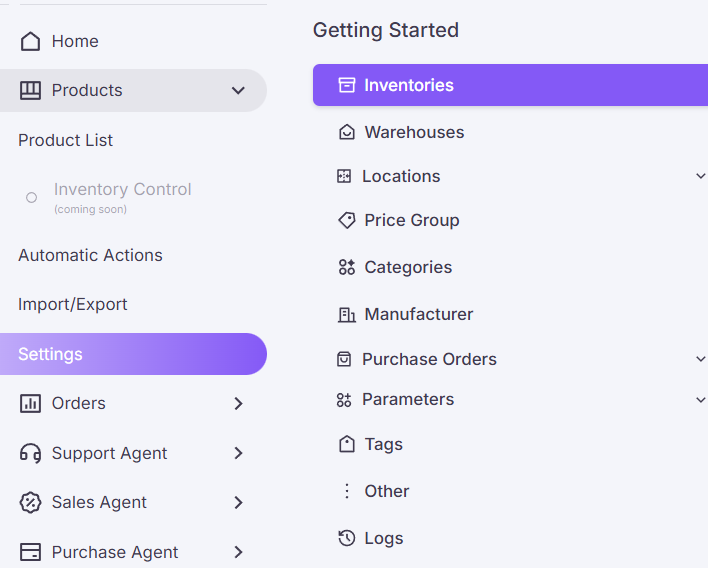 Settings Module mockup