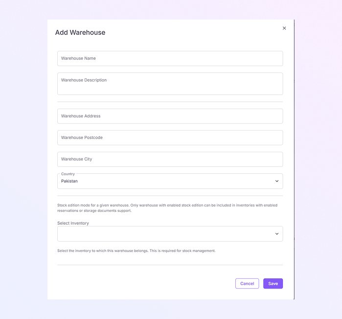 Add a New Warehouse Module mockup