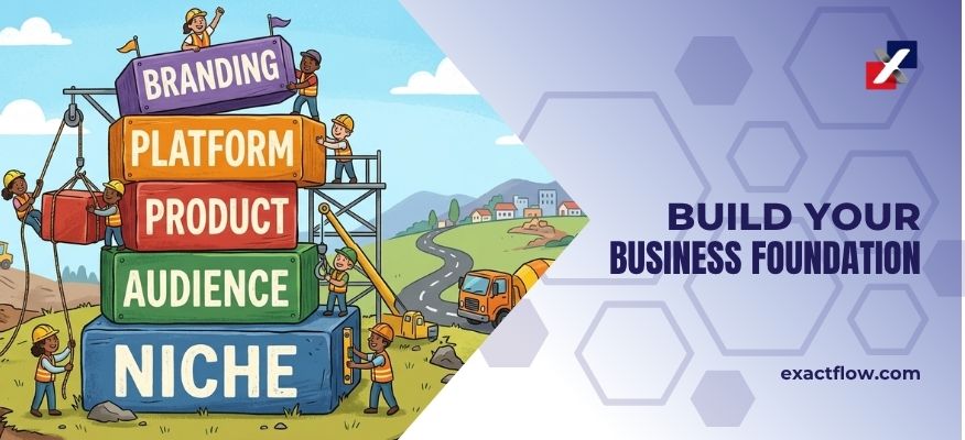 online business foundation building blocks illustration